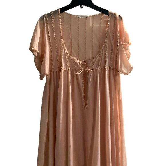 VTG 70s Peach Nylon Nightgown John Kloss For Cira S Cottagecore Peasant Prairie - Picture 6 of 9